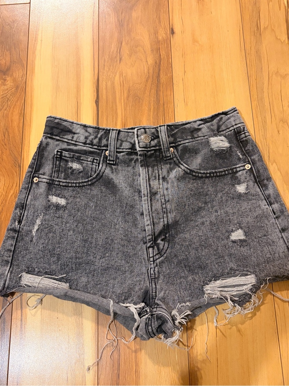wild fable Distressed Black/Charcoal High-Rise Denim Shorts